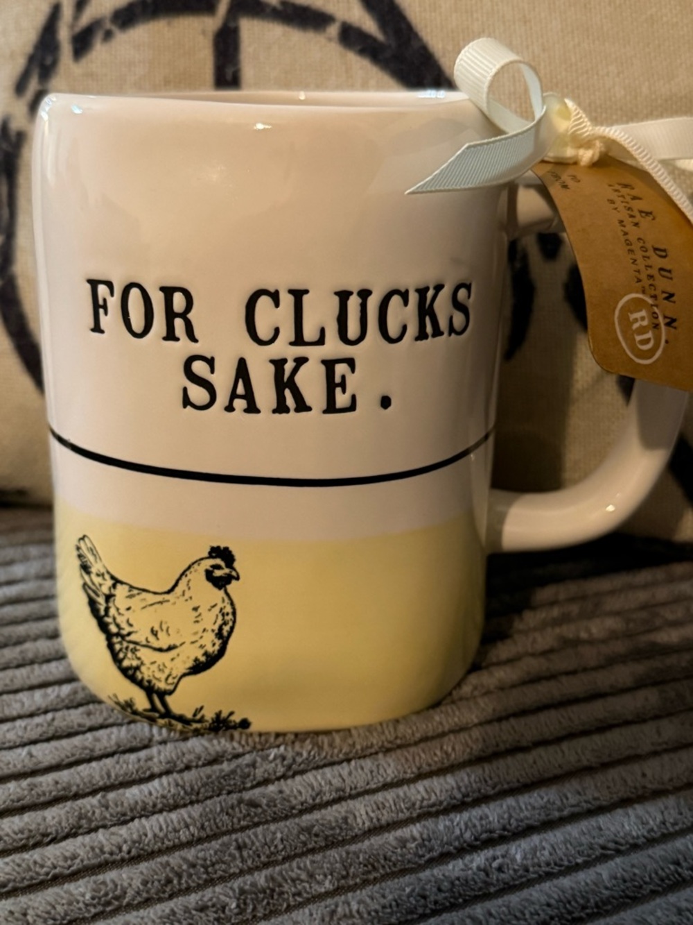 Rae Dunn Yellow & White "For Clucks Sake" Ceramic Mug